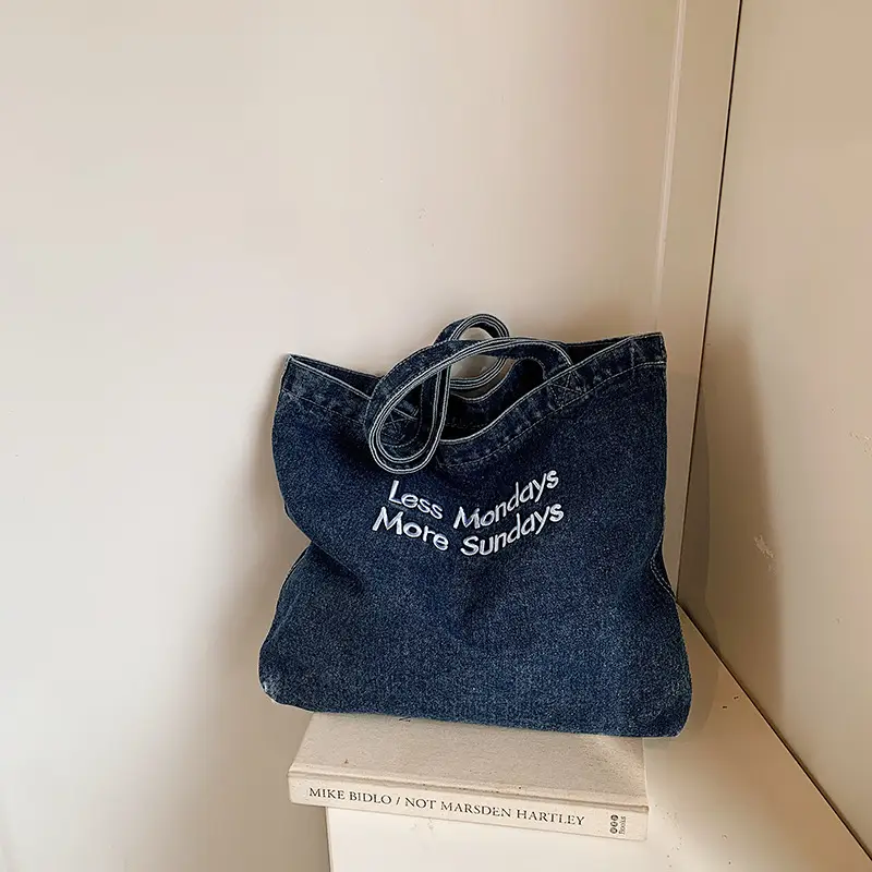 Women Denim Tote Bag with Cloud Decor 2024 - Image 8