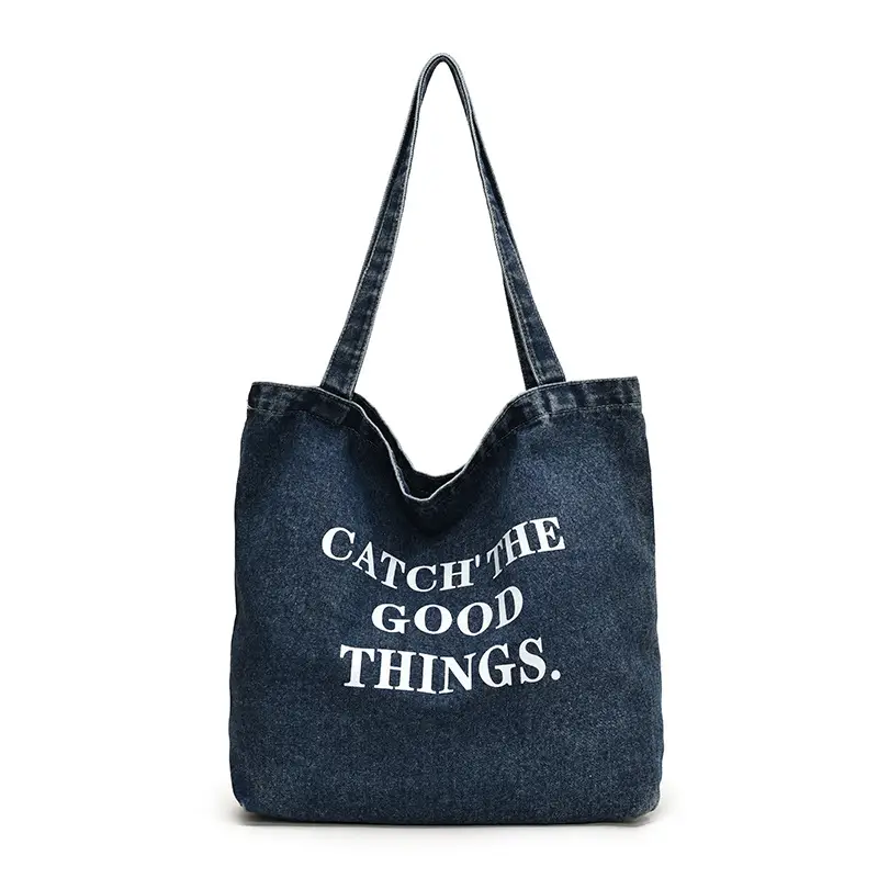 Women Denim Tote Bag with Cloud Decor 2024 - Image 9