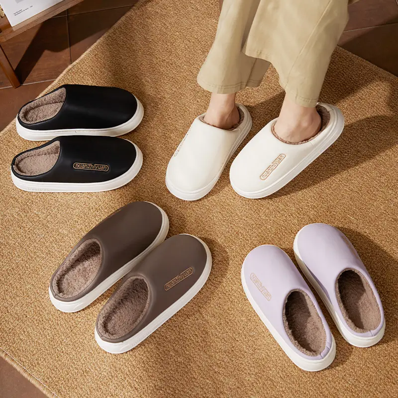 Nanbo Wan waterproof cotton slippers women's winter indoor home simple warm fleece-lined lovers Baotou slippers men's wholesale