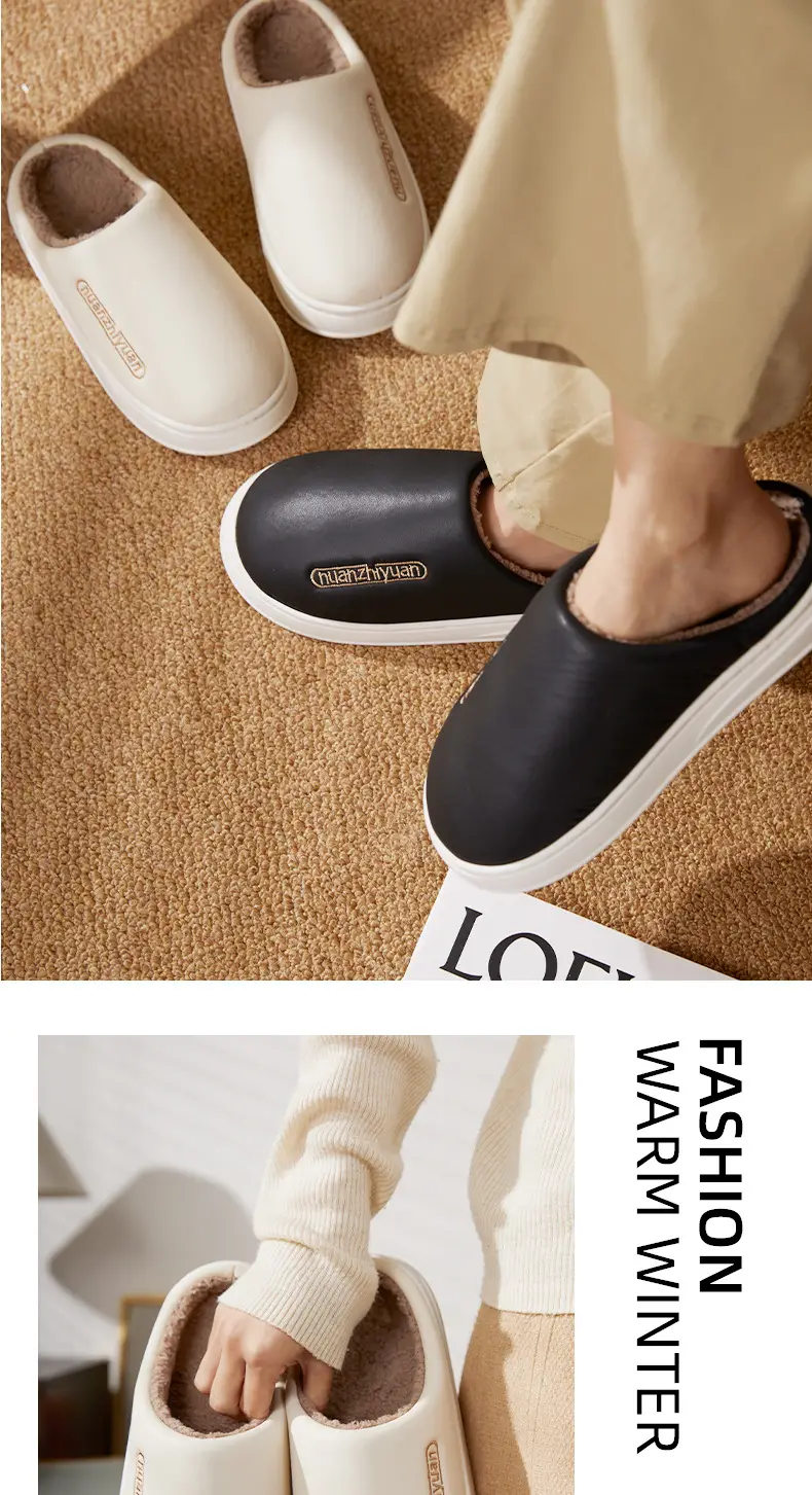 Nanbo Wan waterproof cotton slippers women's winter indoor home simple warm fleece-lined lovers Baotou slippers men's wholesale — feature 12