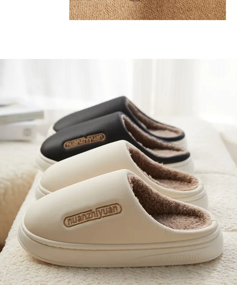 Nanbo Wan waterproof cotton slippers women's winter indoor home simple warm fleece-lined lovers Baotou slippers men's wholesale — feature 14