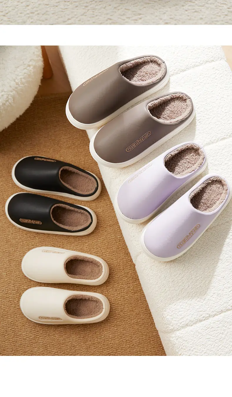 Nanbo Wan waterproof cotton slippers women's winter indoor home simple warm fleece-lined lovers Baotou slippers men's wholesale — feature 15