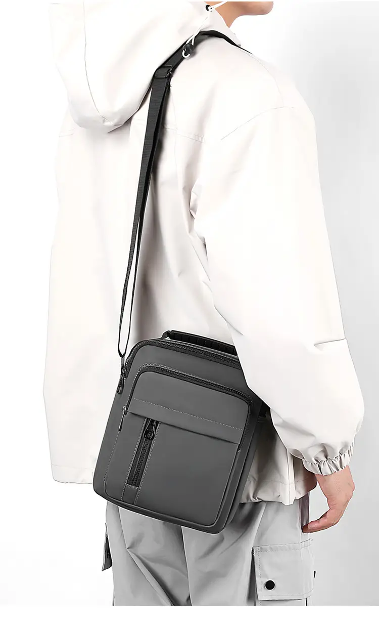 Men's Grey Nylon Shoulder Bag 2024 Winter Casual — feature 15