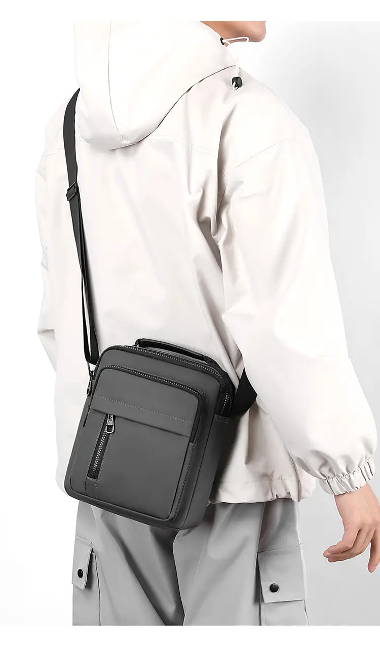 Men's Grey Nylon Shoulder Bag 2024 Winter Casual — feature 16