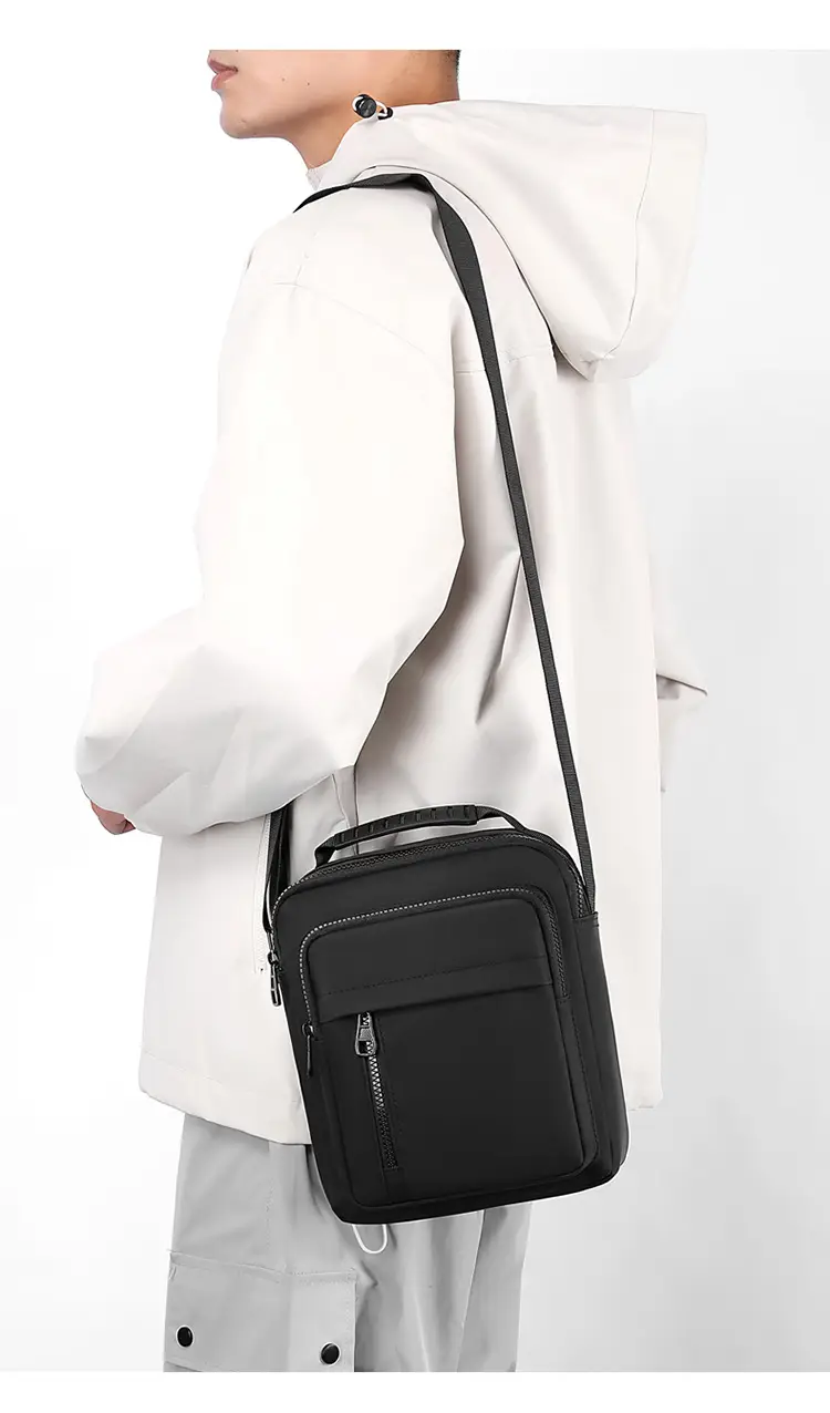 Men's Grey Nylon Shoulder Bag 2024 Winter Casual — feature 17