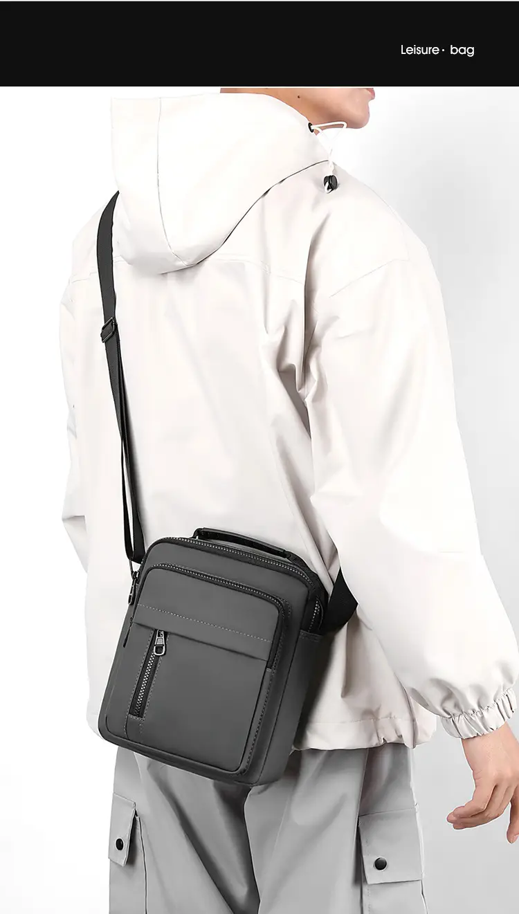 Men's Grey Nylon Shoulder Bag 2024 Winter Casual — feature 3