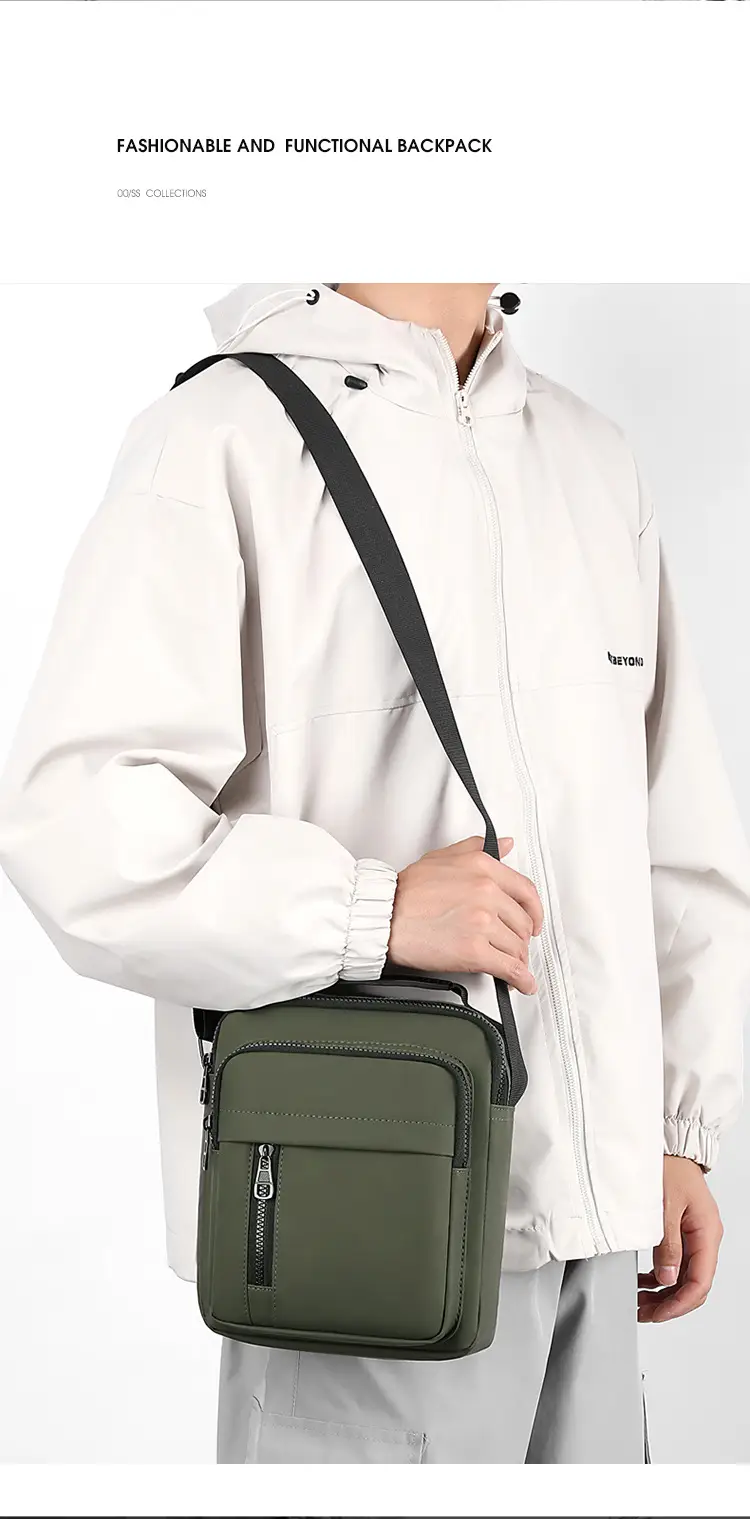 Men's Grey Nylon Shoulder Bag 2024 Winter Casual — feature 5