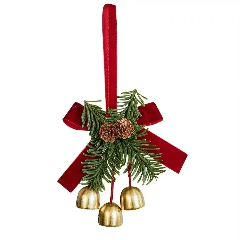 Christmas Bell Pendant with Velvet Bow Decor