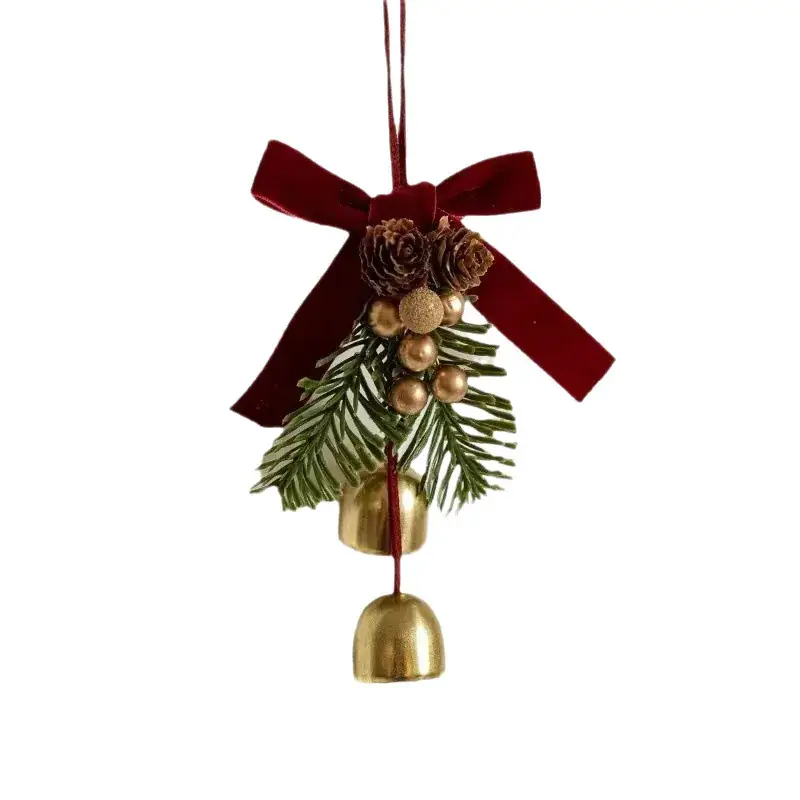Christmas Bell Pendant with Velvet Bow Decor