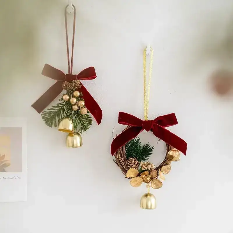 Christmas Bell Pendant with Velvet Bow Decor — feature 1