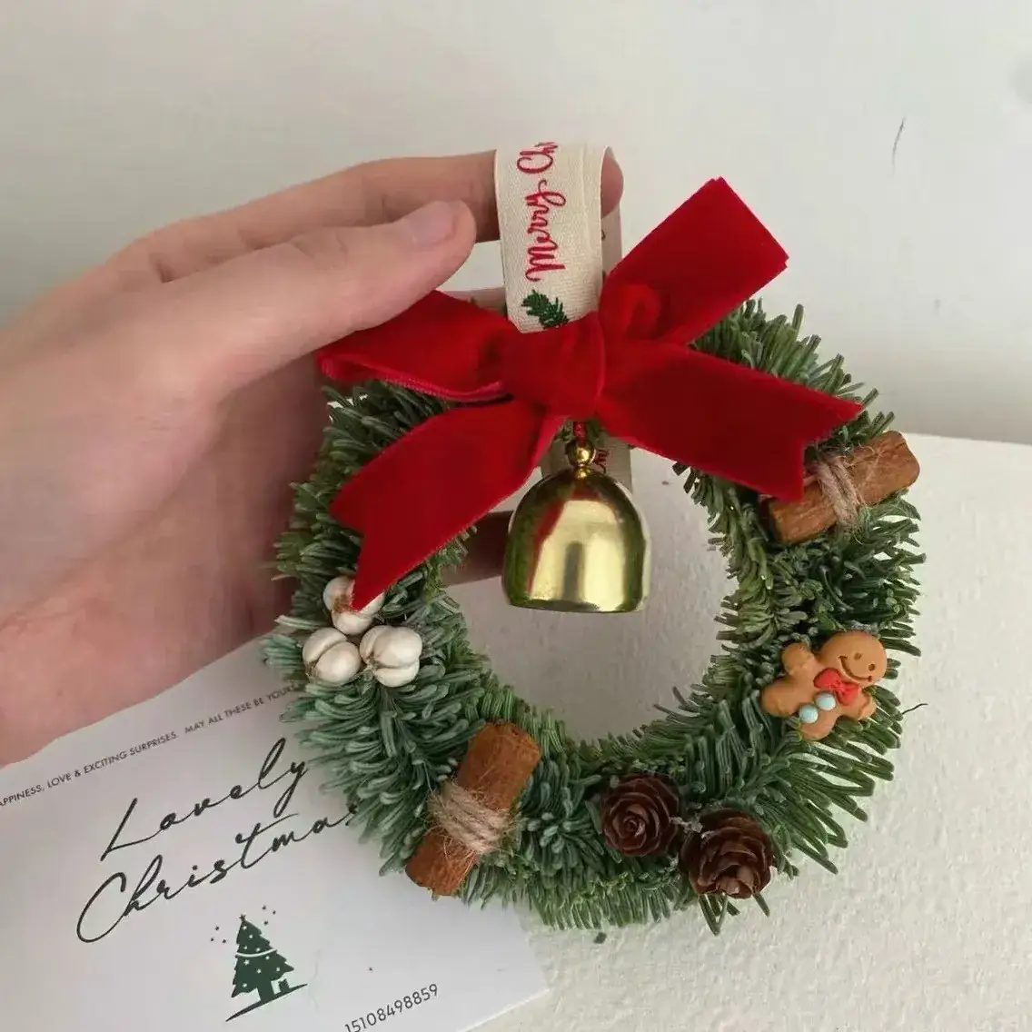 Christmas Bell Pendant with Velvet Bow Decor