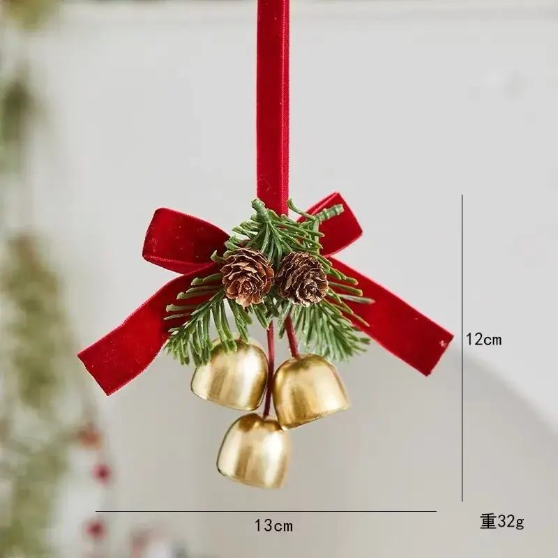 Christmas Bell Pendant with Velvet Bow Decor