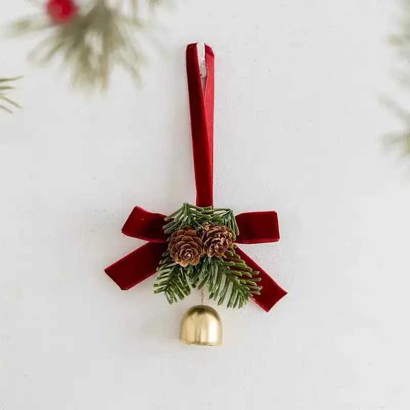 Christmas Bell Pendant with Velvet Bow Decor