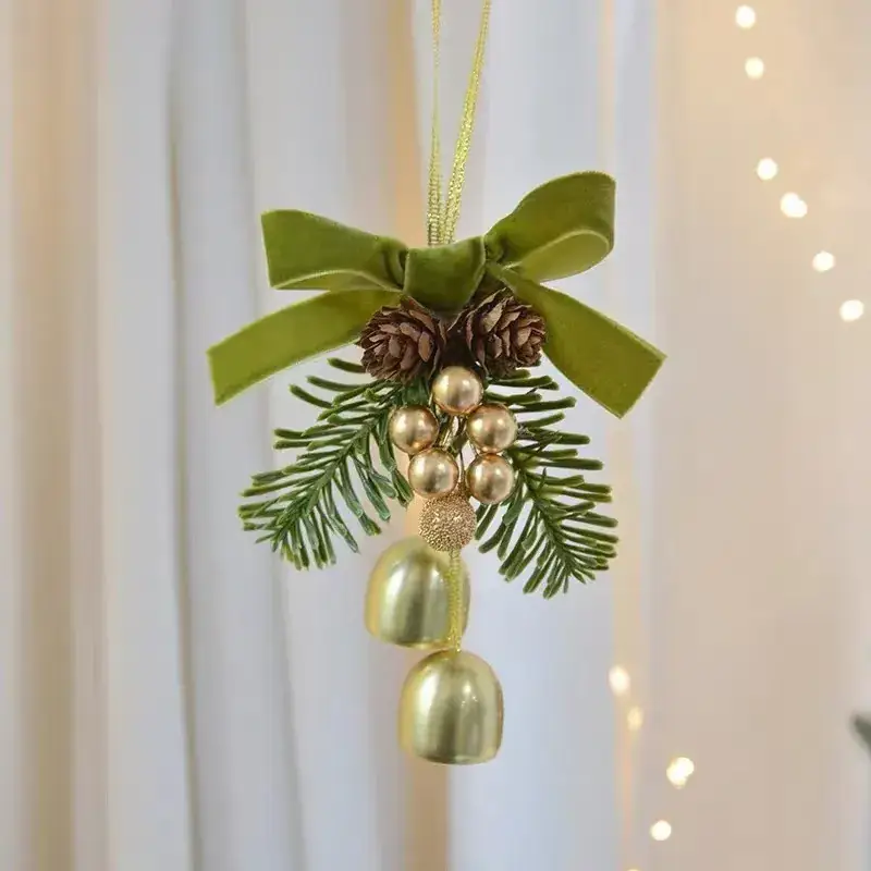 Christmas Bell Pendant with Velvet Bow Decor