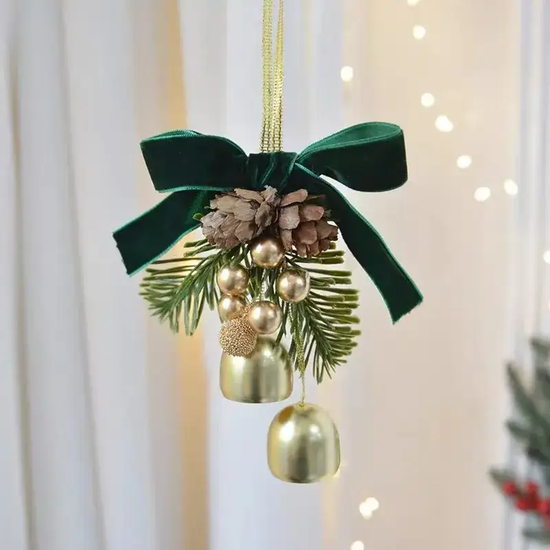 Christmas Bell Pendant with Velvet Bow Decor
