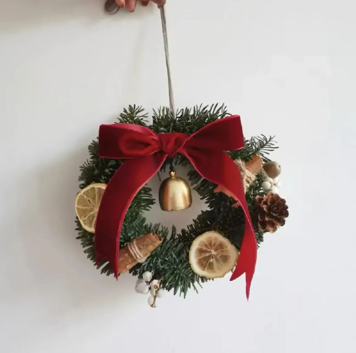 Christmas Bell Pendant with Velvet Bow Decor