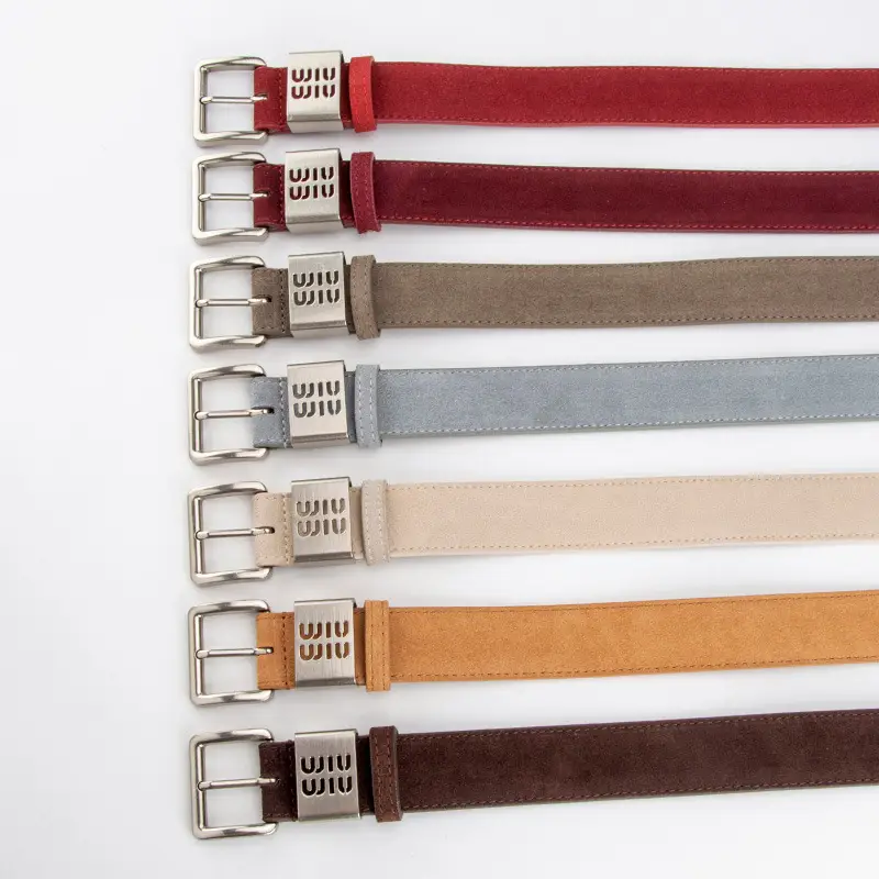 Women's Coffee Leather Belt with Anti-Velvet Buckle