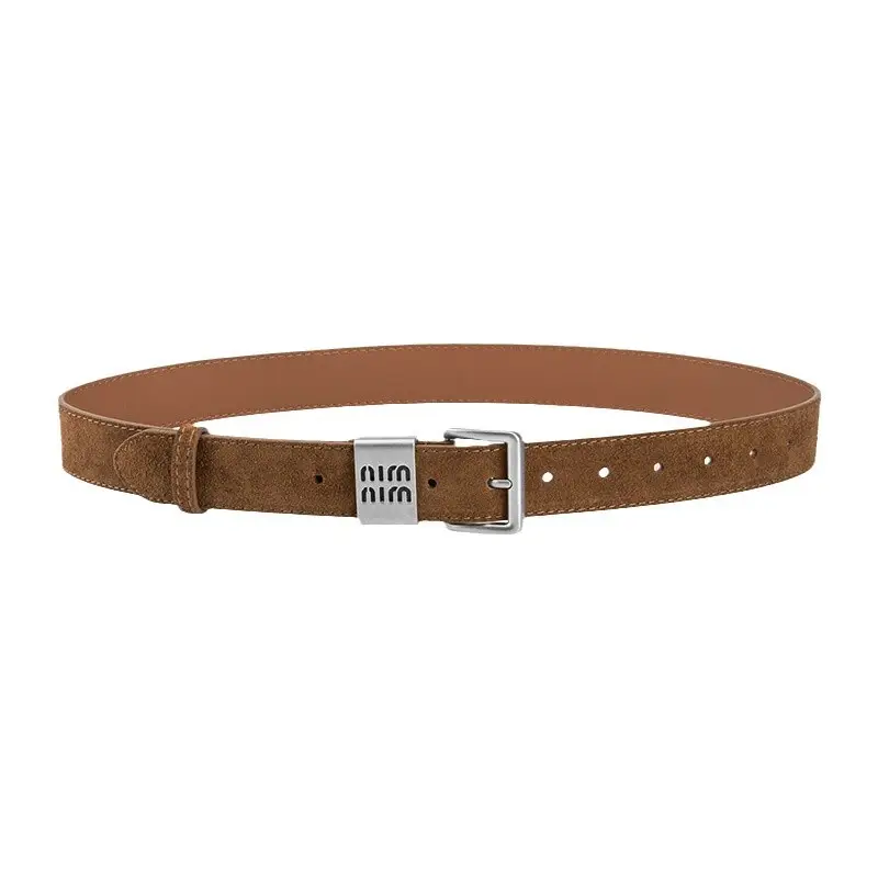 Women's Coffee Leather Belt with Anti-Velvet Buckle