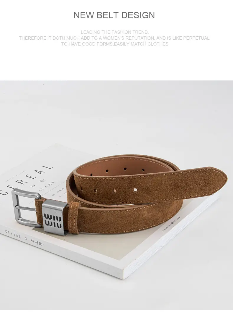 Women's Coffee Leather Belt with Anti-Velvet Buckle — feature 10