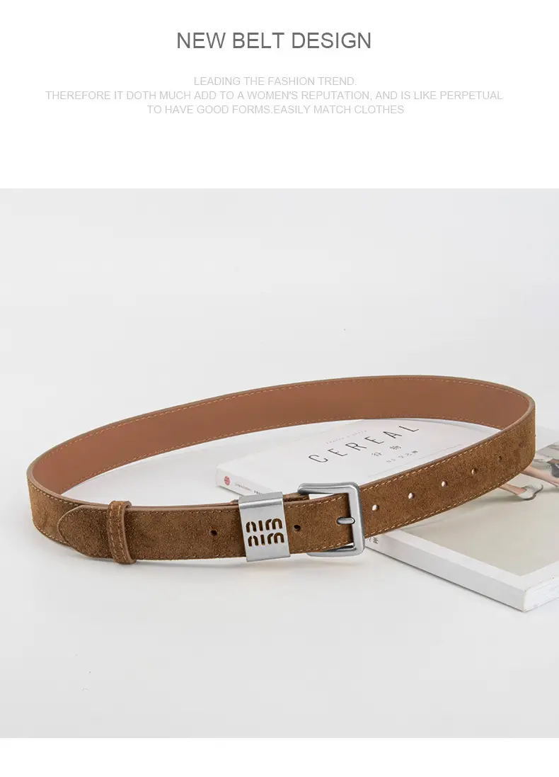 Women's Coffee Leather Belt with Anti-Velvet Buckle — feature 11