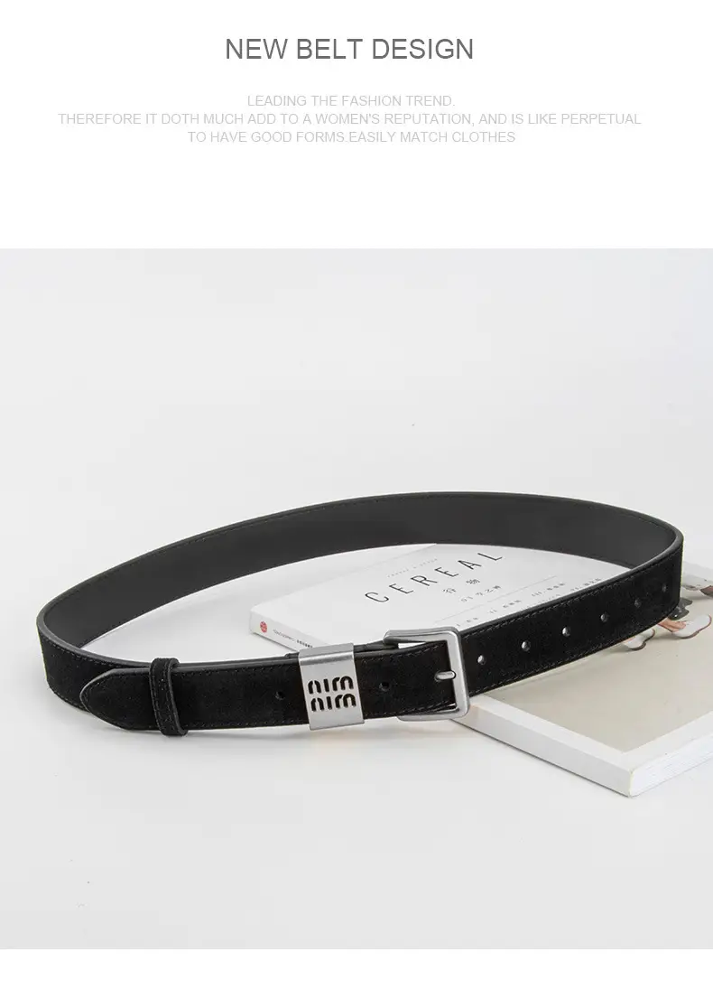 Women's Coffee Leather Belt with Anti-Velvet Buckle — feature 12