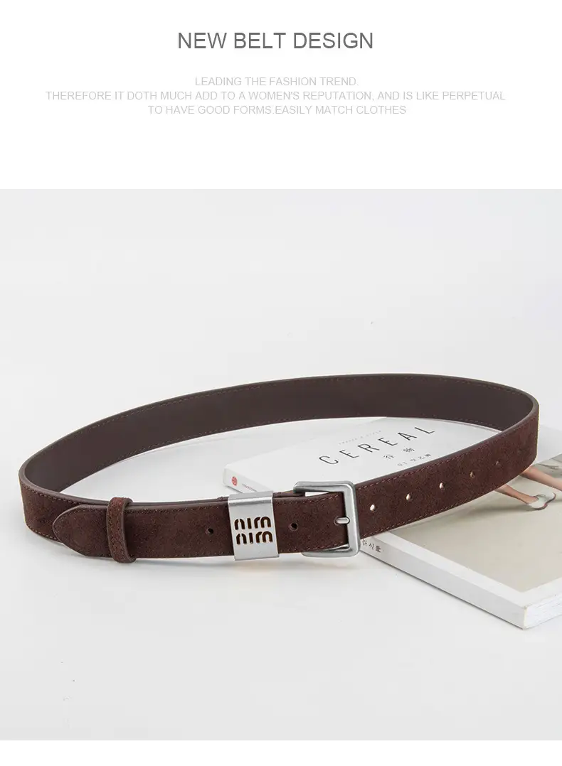 Women's Coffee Leather Belt with Anti-Velvet Buckle — feature 13