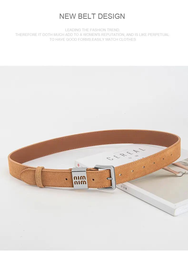Women's Coffee Leather Belt with Anti-Velvet Buckle — feature 14