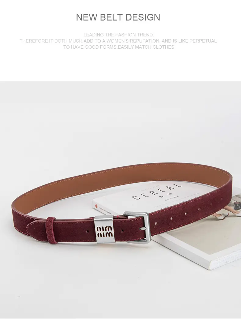 Women's Coffee Leather Belt with Anti-Velvet Buckle — feature 15