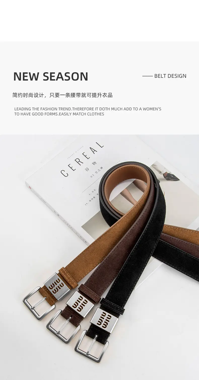 Women's Coffee Leather Belt with Anti-Velvet Buckle — feature 4
