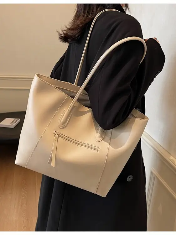 Women's Large Capacity Tan Leather Tote Bag - Image 9