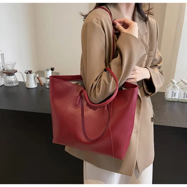 Women's Large Capacity Tan Leather Tote Bag — feature 25
