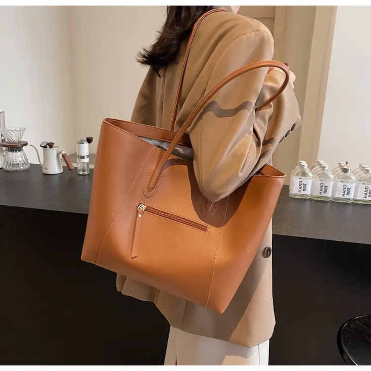 Women's Large Capacity Tan Leather Tote Bag — feature 27