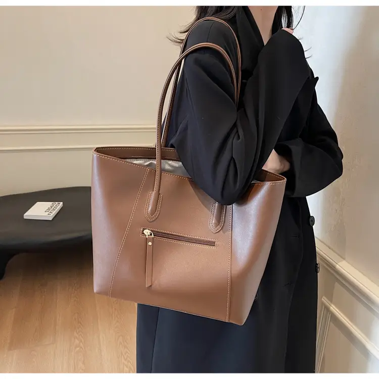 Women's Large Capacity Tan Leather Tote Bag — feature 31