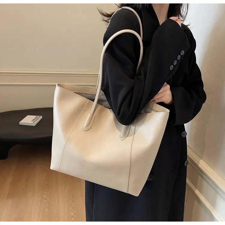 Women's Large Capacity Tan Leather Tote Bag — feature 34
