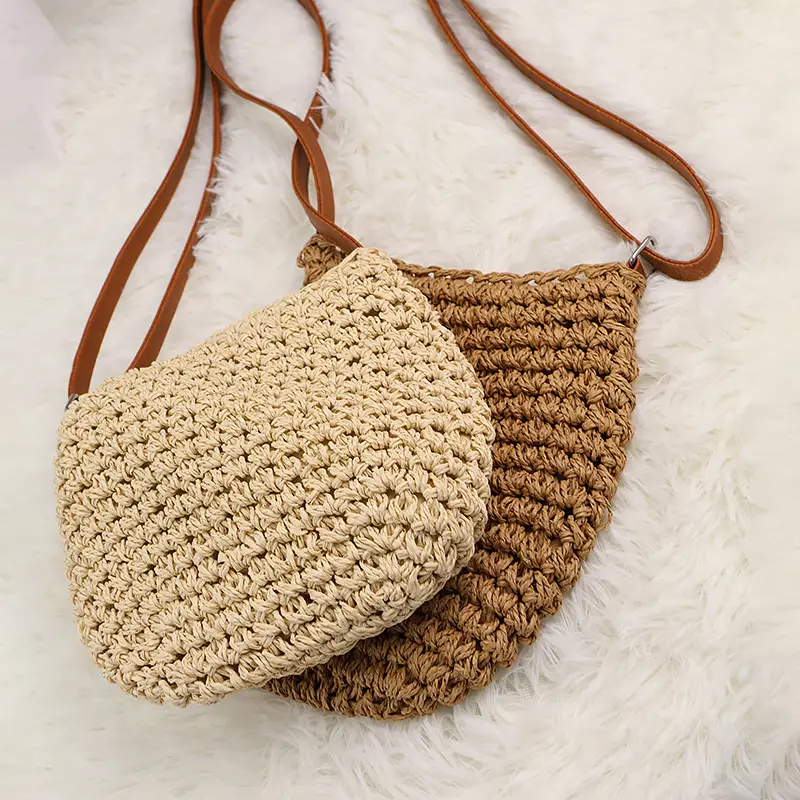 Japanese Straw Shoulder Bag Zipper Mori Handmade - Image 6
