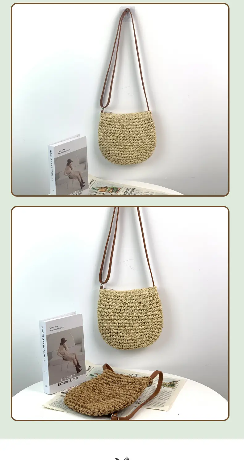 Japanese Straw Shoulder Bag Zipper Mori Handmade — feature 11