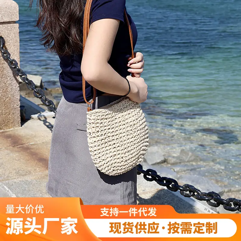 Japanese Straw Shoulder Bag Zipper Mori Handmade — feature 3