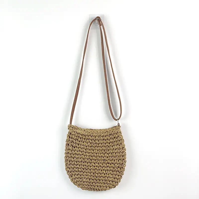 Japanese Straw Shoulder Bag Zipper Mori Handmade - Image 2