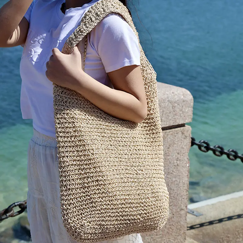 New Forest Style One-Shoulder Cross-Body Straw Bag, 37x34cm Beige - Image 7