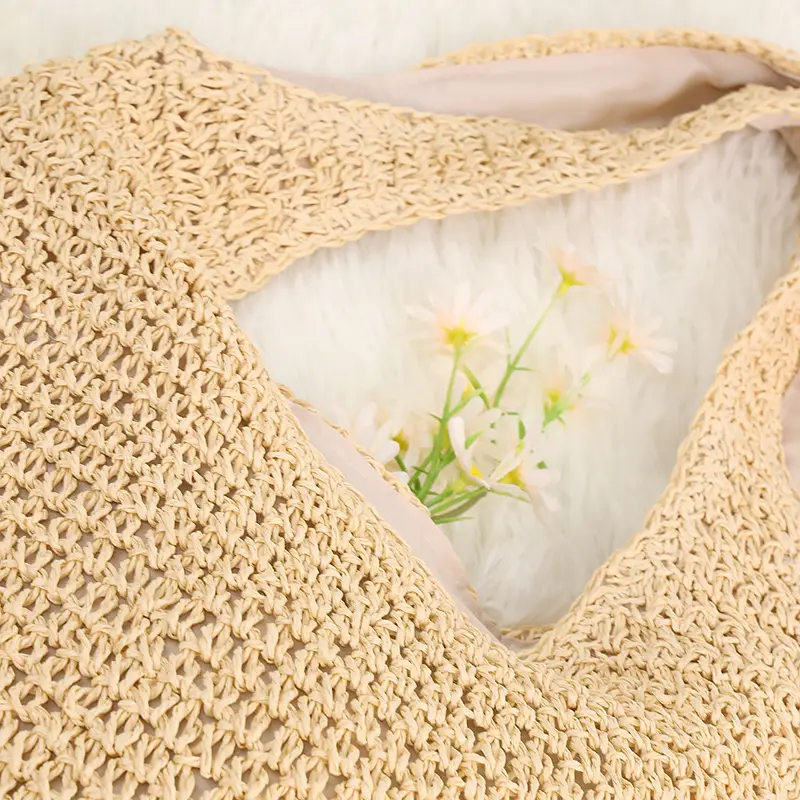 New Forest Style One-Shoulder Cross-Body Straw Bag, 37x34cm Beige — feature 11