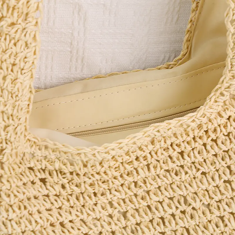 New Forest Style One-Shoulder Cross-Body Straw Bag, 37x34cm Beige — feature 15