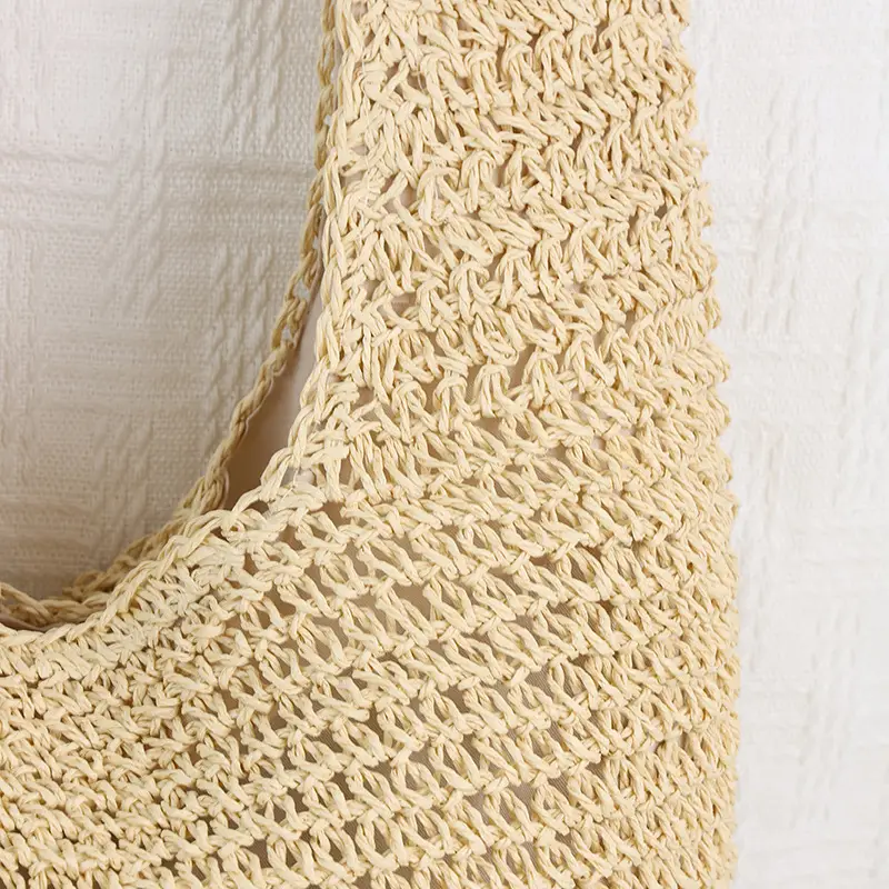 New Forest Style One-Shoulder Cross-Body Straw Bag, 37x34cm Beige — feature 17