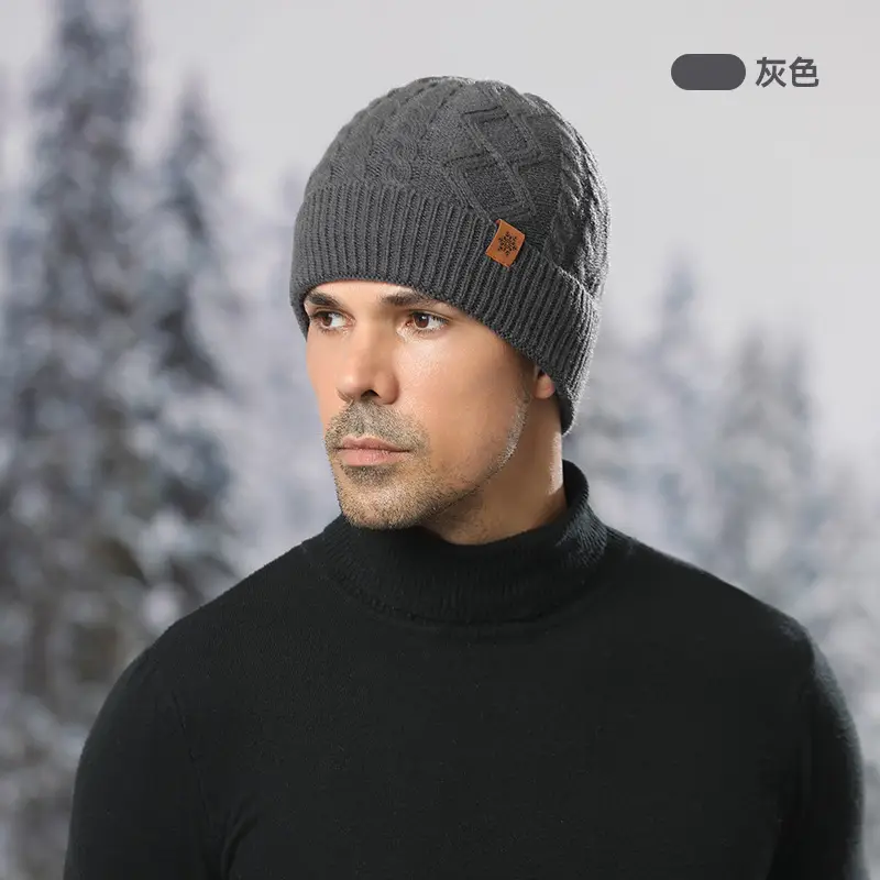 Knitted Hat Men's Winter fleece-lined Thickened Gloves Hat Scarf Three-piece Set Outdoor Riding Wool Knitted Hat