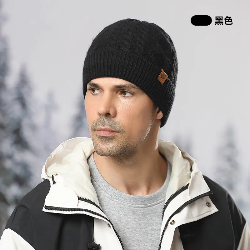 Knitted Hat Men's Winter fleece-lined Thickened Gloves Hat Scarf Three-piece Set Outdoor Riding Wool Knitted Hat