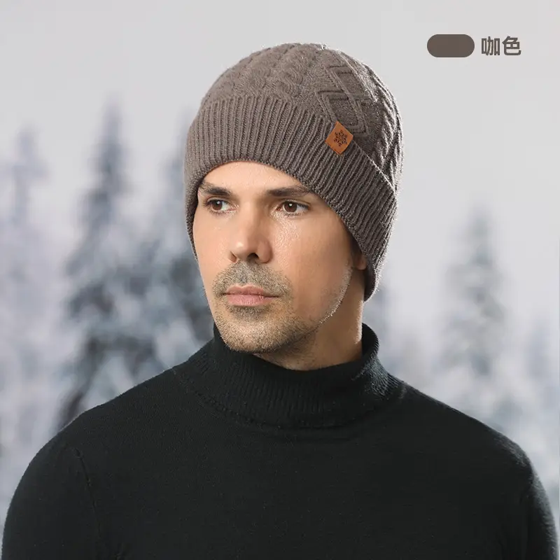 Knitted Hat Men's Winter fleece-lined Thickened Gloves Hat Scarf Three-piece Set Outdoor Riding Wool Knitted Hat