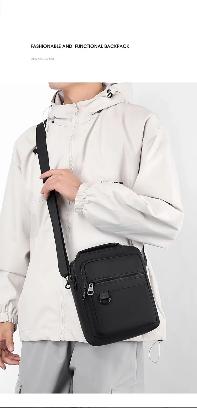 Men's Grey Nylon Shoulder Crossbody Bag 2024 Winter — feature 5