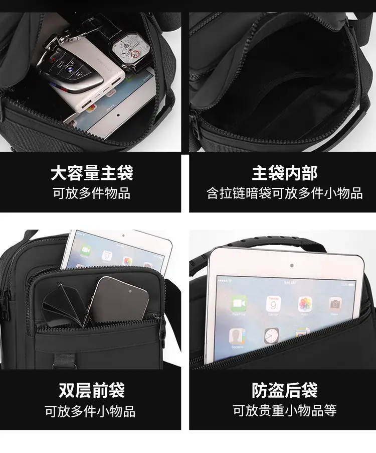 Men's Grey Nylon Shoulder Crossbody Bag 2024 Winter — feature 8