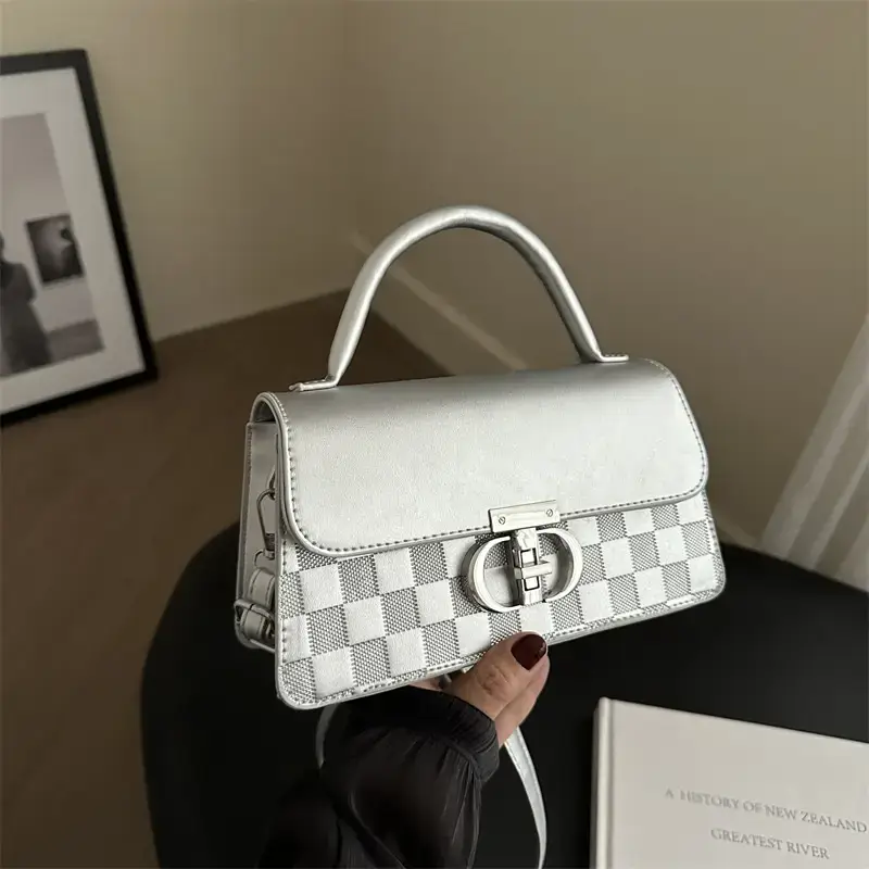 White Textured Lock Shoulder Bag for Women - Image 8