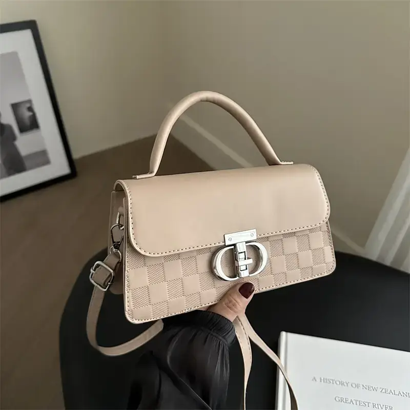 White Textured Lock Shoulder Bag for Women - Image 9