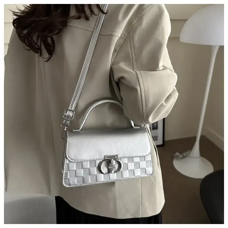 White Textured Lock Shoulder Bag for Women — feature 11